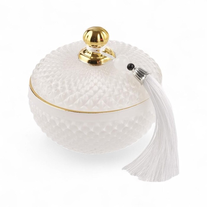 CANDELA VETRO 8.5X8CM BIANCO C NAPPINA